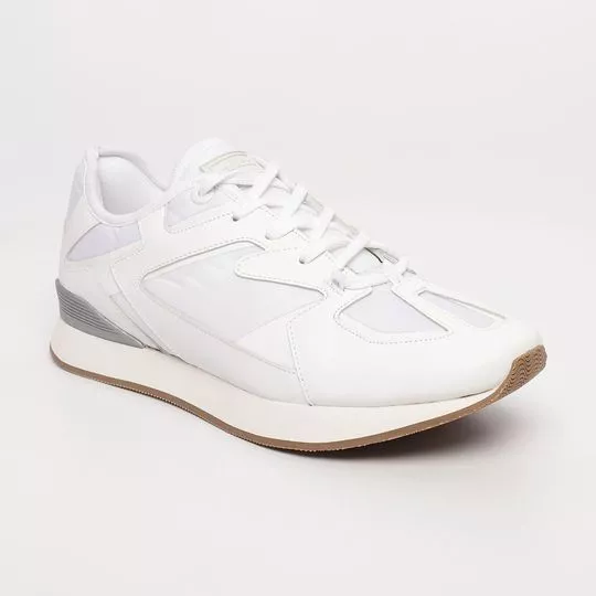 Tênis Em Couro Com Recortes- Branco- Colcci Shoes