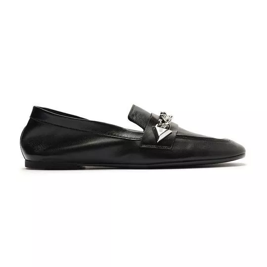 Loafer Em Couro Com Corrente- Preto & Prateado- Schutz