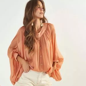 Blusa Com Pregas<BR>- Laranja Claro