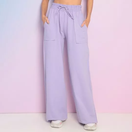 Calça Pantalona Com Bolsos- Lilás- Patra