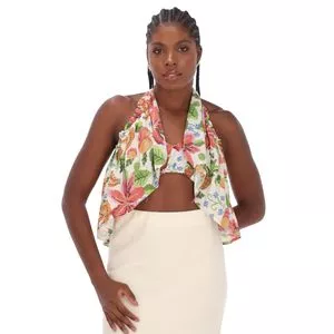 Cropped Floral<BR>- Off White & Verde