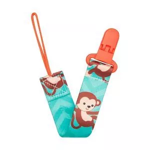 Prendedor De Chupeta Animal Fun Macaquinho<BR>- Verde Água & Vermelho<BR>- 26x3,5x1cm<BR>- Buba