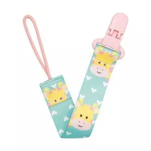 Prendedor De Chupeta Animal Fun Girafinha<BR>- Verde Água & Rosa<BR>- 26x3,5x1cm<BR>- Buba