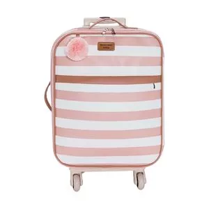 Mala Bistrol Listrada Com Pompom<BR>- Branca & Rosa<BR>- 35x55x20cm<BR>- Batistela