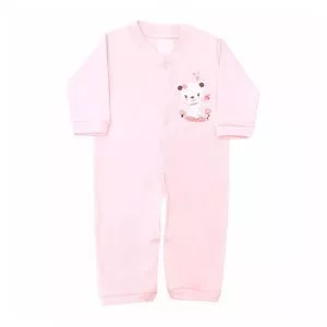 Macacão Ursinho<BR>- Rosa Claro & Off White<BR>- Ticco Baby