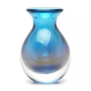 Vaso Mini Baixo<BR>- Azul Claro & Dourada<BR>- 14xø10cm