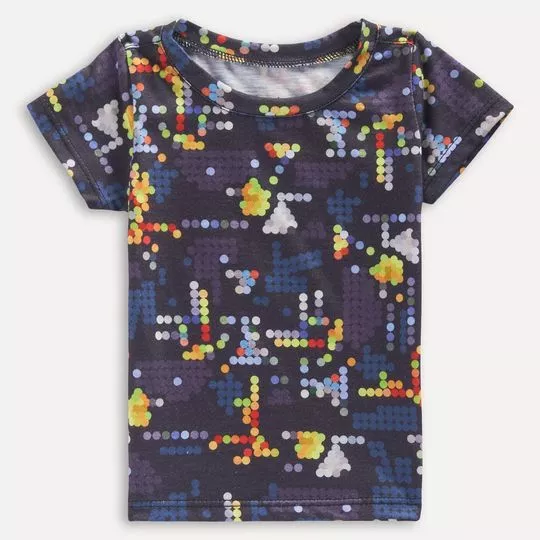 Camiseta Infantil Pixel- Azul Marinho & Amarela- Reserva Mini
