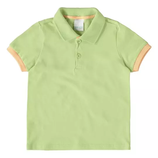 Polo Com Recortes- Verde Claro & Laranja Claro- Malwee Infantil