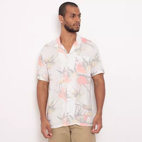 Camisa Floral- Off White & Verde Claro- Guess