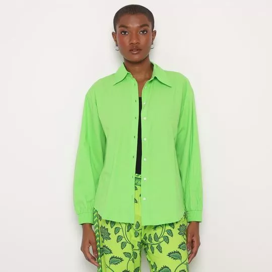 Camisa Com Franzidos- Verde Limão- Colcci
