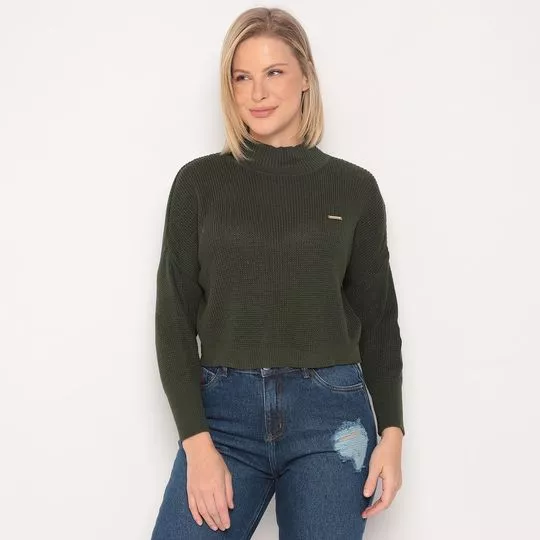 Suéter Cropped Em Tricô- Verde Militar