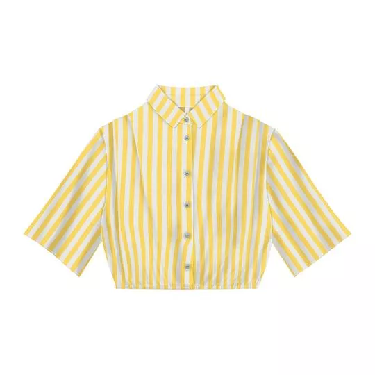 Camisa Cropped Listrada- Amarela & Branca