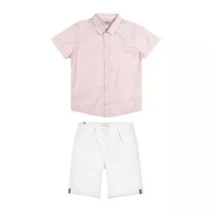 Conjunto De Camisa Xadrez & Bermuda<BR>- Rosa & Branco