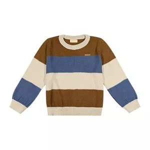 Suéter Listrado Em Tricô<BR>- Off White & Azul