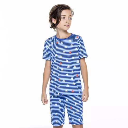 Pijama Barcos- Azul & Branco- Oliver