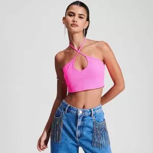 Cropped Frente Única Canelado<BR>- Rosa Neon<BR>- My Favorite Things