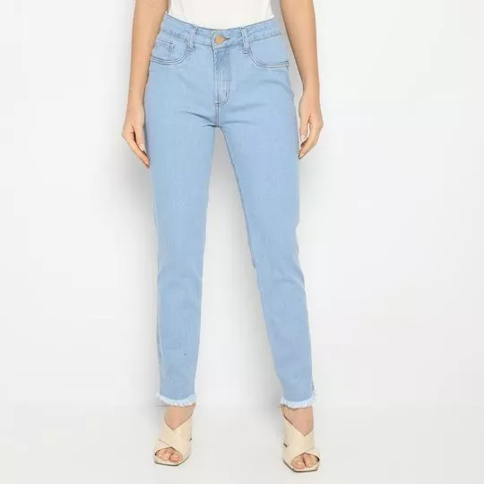 Calça Jeans Reta Com Bolsos- Azul Claro- Lança Perfume