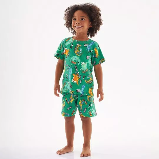 Pijama Dinossauros- Verde Escuro & Laranja- Up Baby- Up Baby & Up Kids