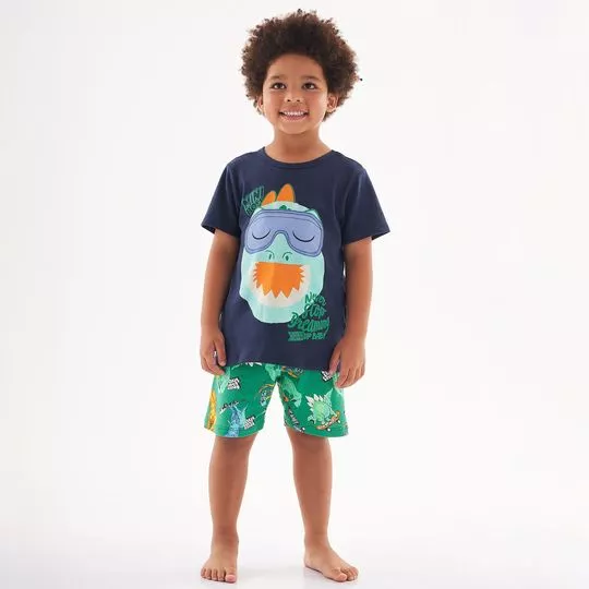Pijama Dinossauros- Azul Marinho & Verde- Up Baby- Up Baby & Up Kids