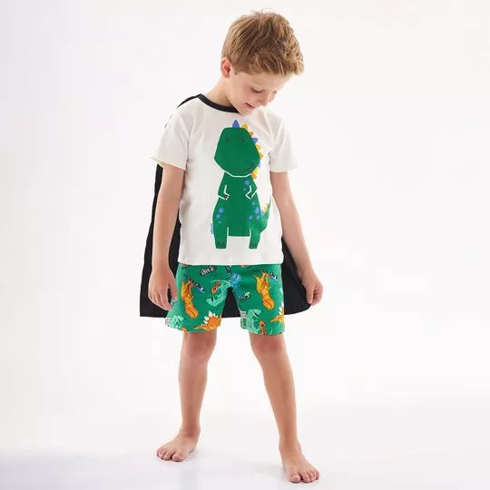 Pijama Dinossauros- Off White & Verde Escuro- Up Baby- Up Baby & Up Kids
