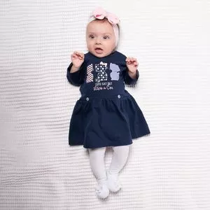 Vestido Gatinhos<br /> - Azul Marinho & Rosa Claro