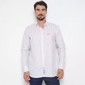 Camisa Regular Fit Xadrez La Martina®<BR>- Branca & Laranja