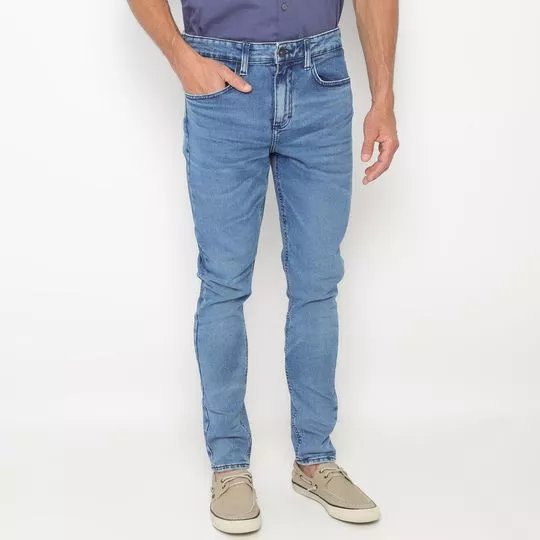 Calça Jeans Skinny Com Bolsos- Azul
