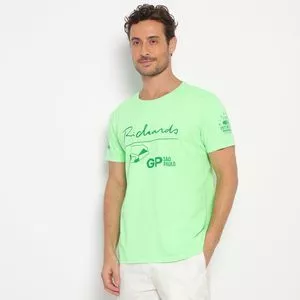 Camiseta Com Inscrições<BR>- Verde Neon & Verde