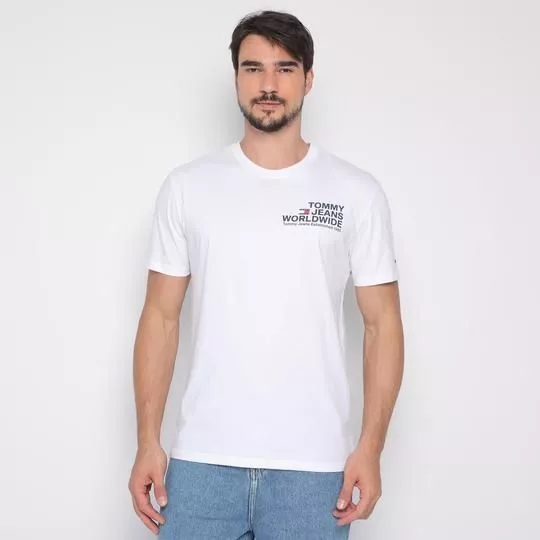 Camiseta Com Inscrições- Branca & Azul Escuro