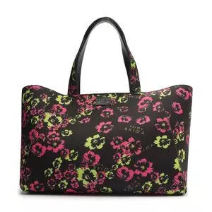 Bolsa Shopping Floral<BR>- Preta & Rosa