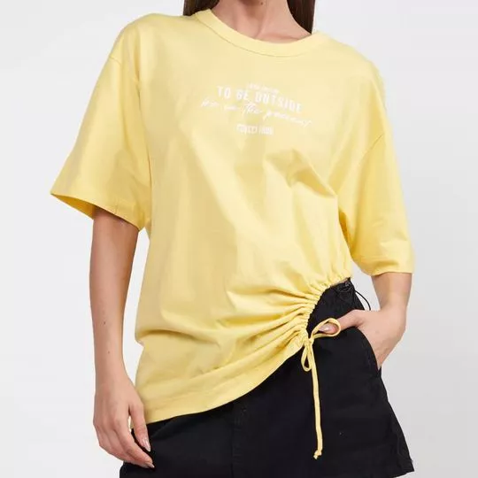 Camiseta Com Amarração- Amarelo Claro & Branca
