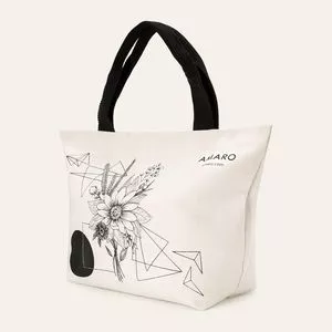 Bolsa Shopper Floral<BR>- Off White & Preta