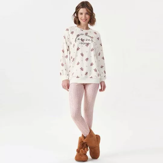 Pijama Biscoitos- Branco & Rosê- Cor Com Amor
