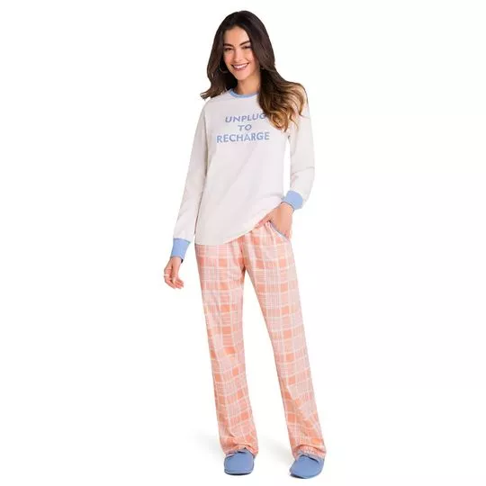 Pijama Unplug To Recharge- Branco & Laranja- Veggi