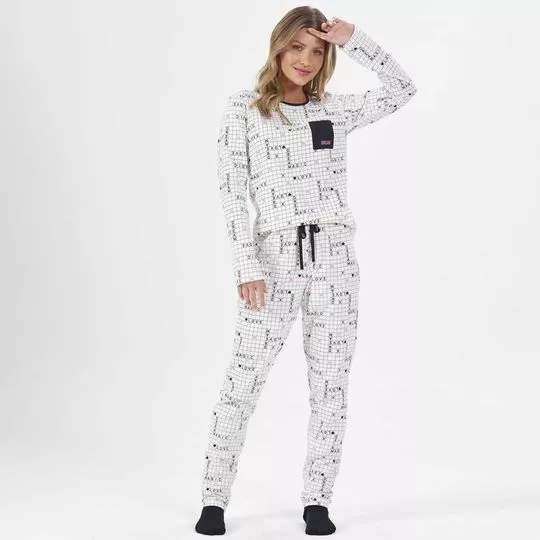 Pijama Com Inscrições- Branco & Preto- Espaço Pijamas