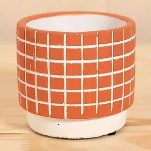 Vaso Grid Geométrico<BR>- Laranja Claro & Off White<BR>- 15,5xØ16,5cm<BR>- CasaMind