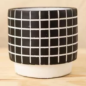 Vaso Grid Geométrico<BR>- Preto & Off White<BR>- 17x14x13,5cm<BR>- Mind