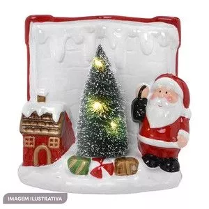 Papai Noel Decorativo Com Luz<BR>- Vermelho & Branco<BR>- 14x14x8cm<BR>- Mabruk
