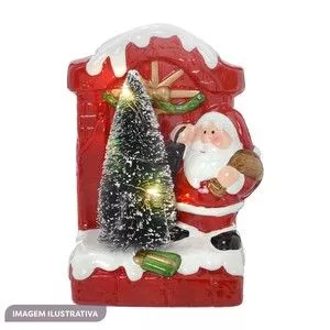 Papai Noel Decorativo Com Luz<BR>- Vermelho & Verde<BR>- 15x10,5x7cm<BR>- Mabruk