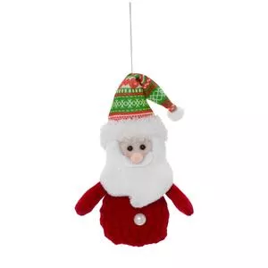 Papai Noel Decorativo Para Pendurar<BR>- Branco & Vermelho Escuro<BR>- 17x9x5cm<BR>- Mabruk
