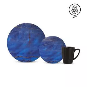 Aparelho De Jantar Liso<BR>- Azul Escuro & Preto<BR>- 12Pçs<BR>- Alleanza Ceramica