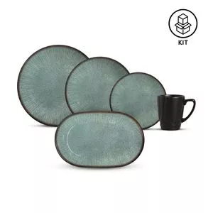 Aparelho De Jantar Síria Liso<BR>- Azul Turquesa & Preto<BR>- 17Pçs<BR>- Alleanza Ceramica