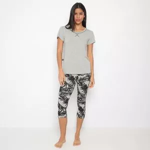 Pijama Folhagens<BR>- Cinza & Preto