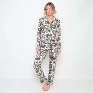 Pijama Floral<BR>- Preto & Branco