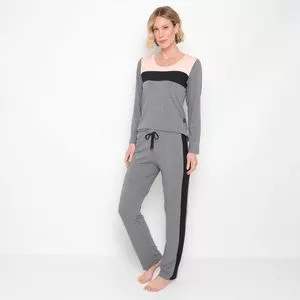 Pijama Básico<BR>- Cinza & Preto