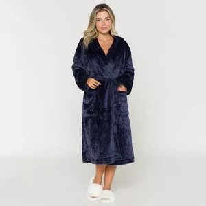 Roupão Em Plush<BR>- Azul Marinho<BR>- Anna Kock Sleepwear