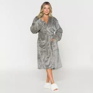 Roupão Em Plush<BR>- Cinza<BR>- Anna Kock Sleepwear