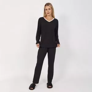 Pijama Com Recortes<BR>- Preta<BR>- Anna Kock Sleepwear