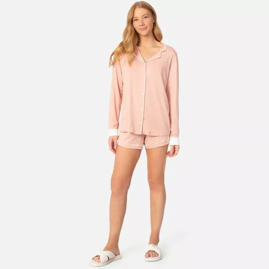 Short Doll Com Recortes- Rosa Claro & Off White- Anna Kock Sleepwear