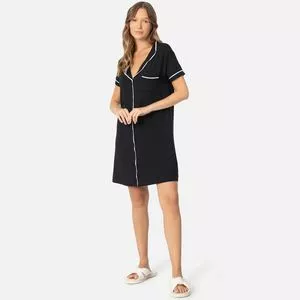 Camisola Com Botões<BR>- Preta & Branca<BR>- Anna Kock Sleepwear